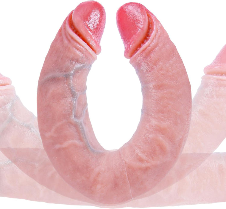 Dvigubas didelis 31 cm ilgio silikoninis dildo – realistiškas ir universalus malonumas