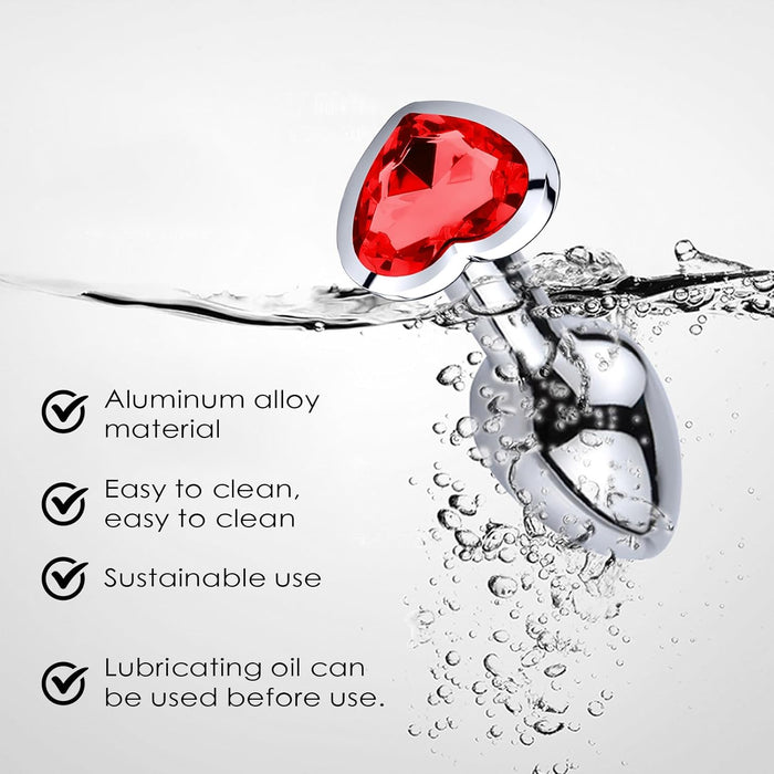 3-piece metal anal plug set with heart-shaped crystal - small, medium, large