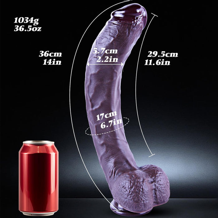 36 cm huge black realistic dildo with strong attachment base