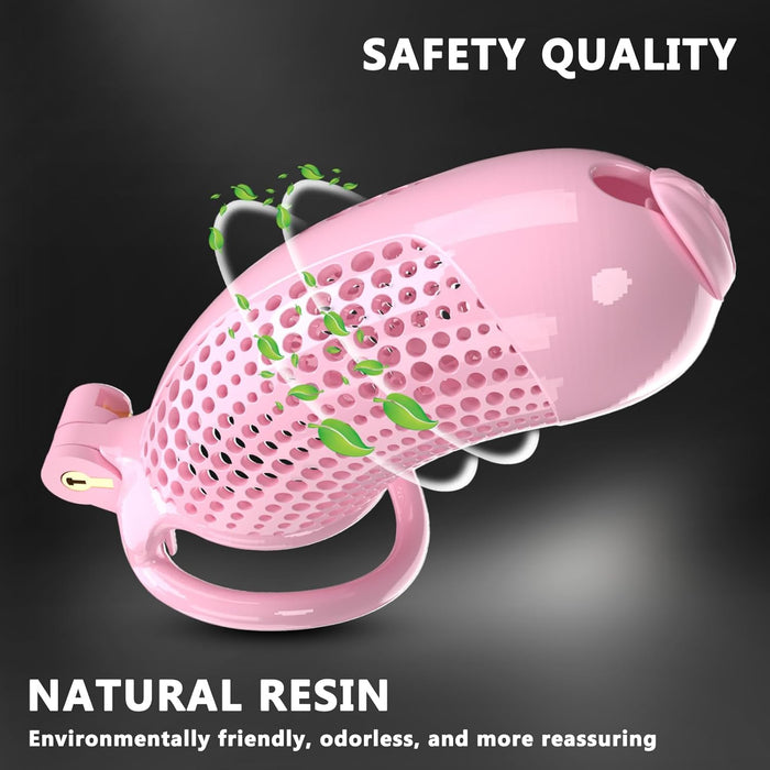 Deluxe male penis cage with female vagina and rings – XXL, pink