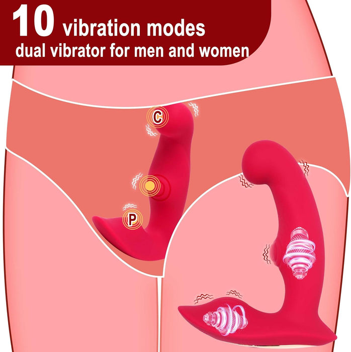 Prostate massager with 10 vibration modes and remote control (Red)