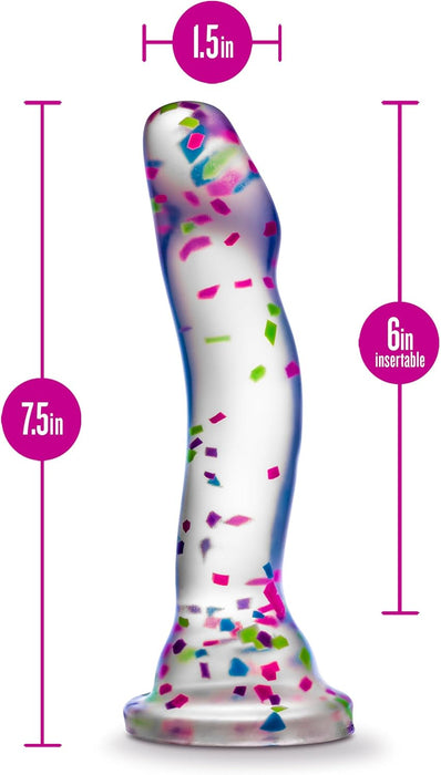 Innovative 7.5 inch silicone dildo with confetti and glow in the dark