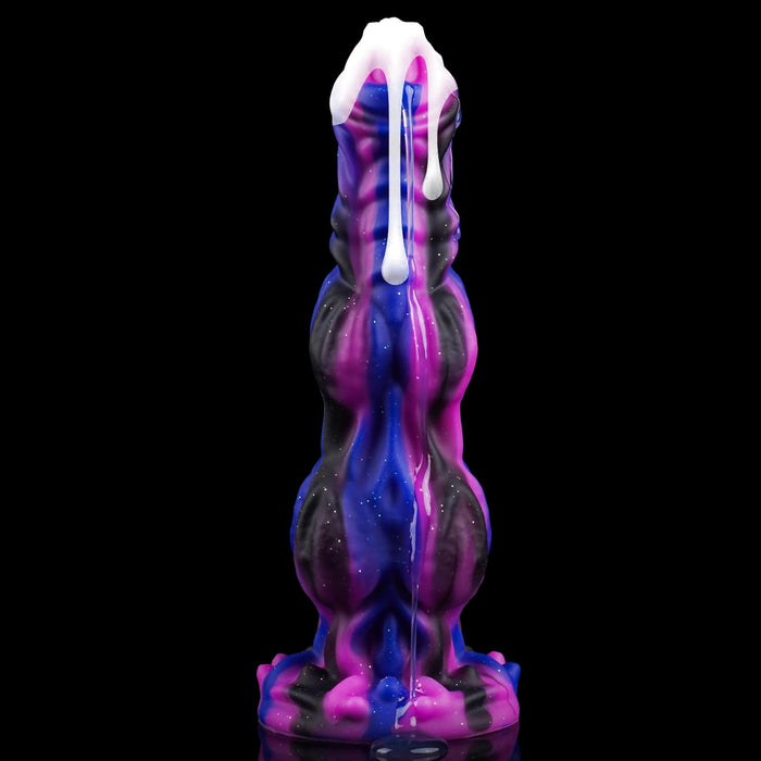 Large double-knot silicone dildo with strong attachment clip, 24.7 cm