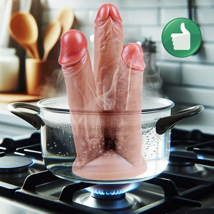 Realistic three-headed large silicone dildo with strong suction head