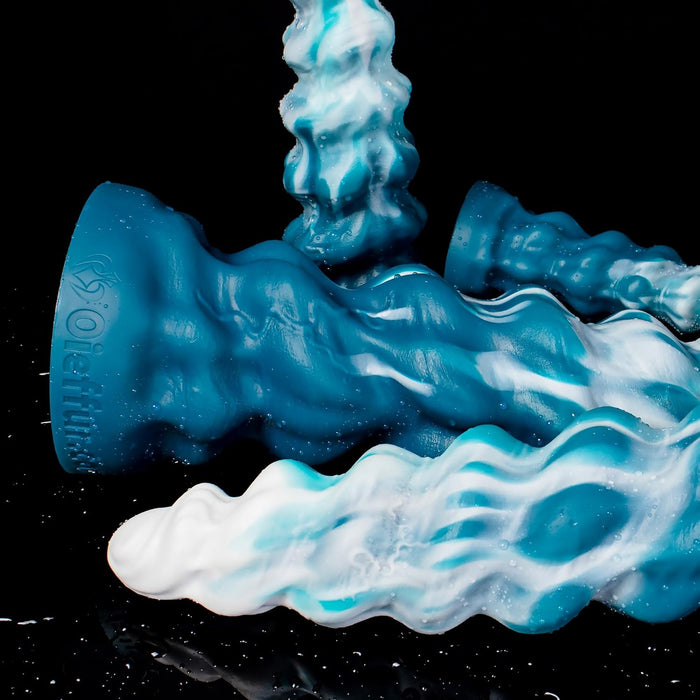 Praktiškas silikoninis mėlynas ir baltas Lollipop dildo su stipria prispauda