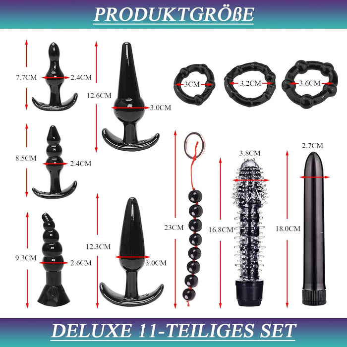 Elegant 8-piece silicone toy set with 3 cock rings and anal plugs