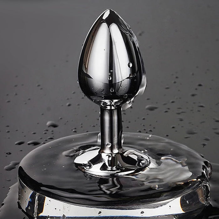 3-piece metal anal plug set with crystal diamond - dark blue