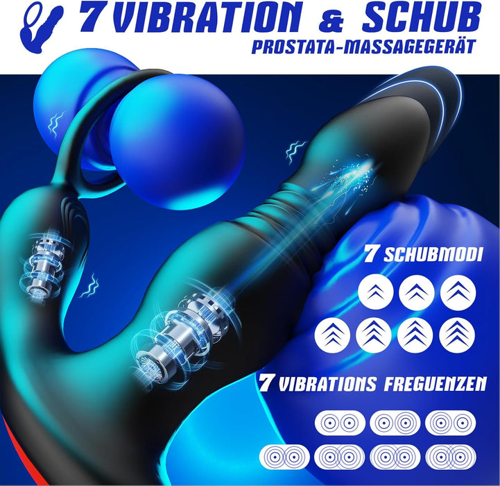 Anal dildo with 7 vibration and thrusting modes and remote control