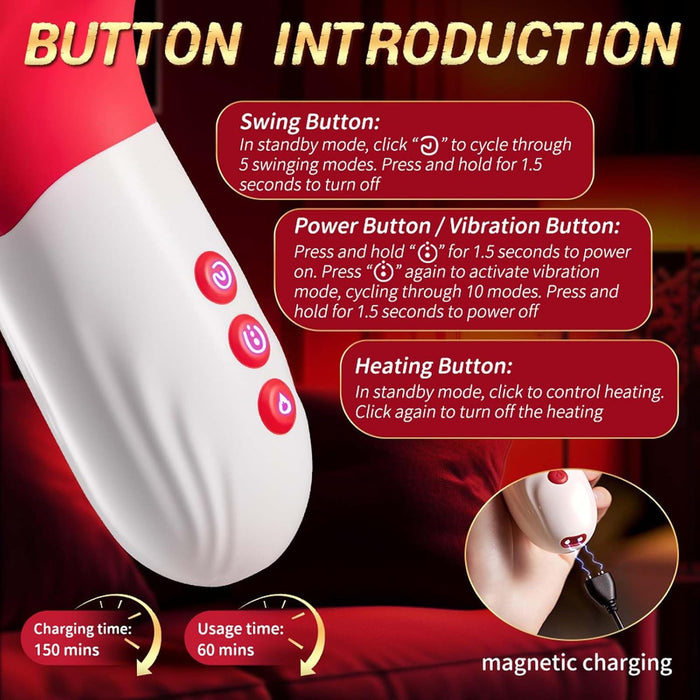 4-in-1 Vibrator with heating function – 5 rhythmic modes and 10 vibration levels, ergonomic and waterproof
