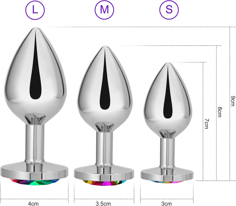 3 dalių metalinis analinis kaištis – vaivorykštės kristalas, 3 dydžių rinkinys