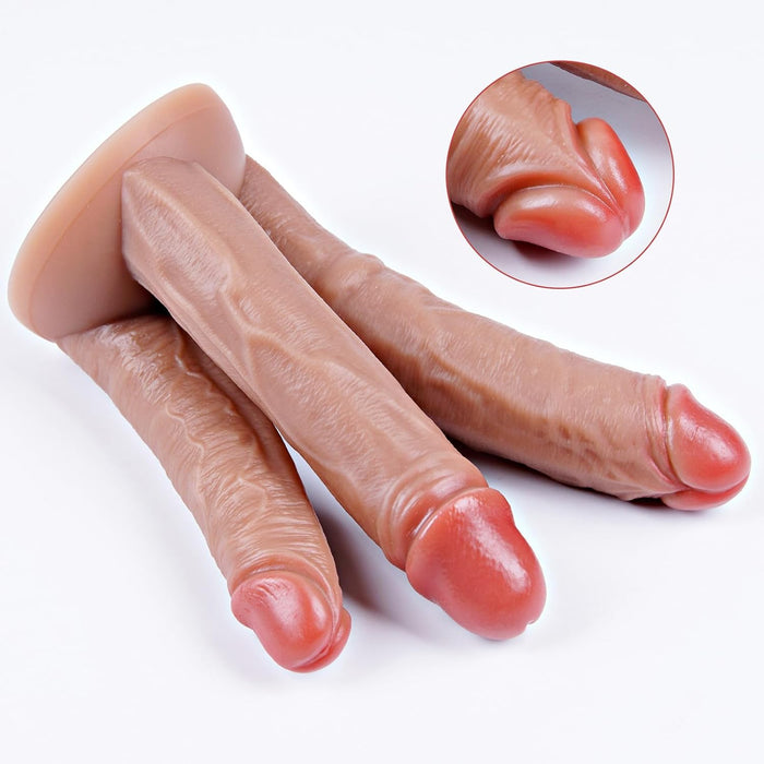 Realistic three-headed large silicone dildo with strong suction head
