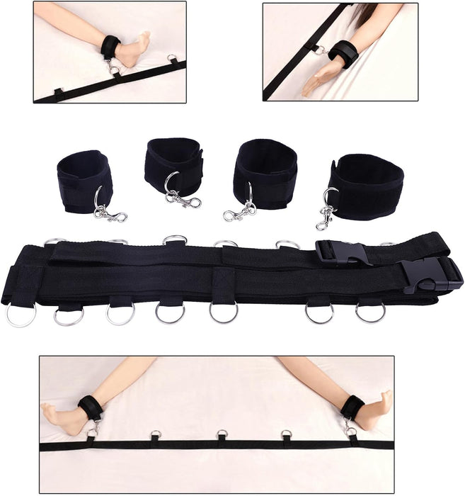 Koketiškas BDSM Bondage Setas su Pliušinėmis Rankogaliais ir Pėdų Feselėmis