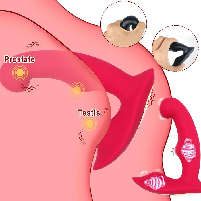 Prostate massager with 10 vibration modes and remote control (Red)