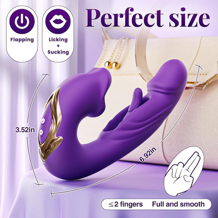 3 in 1 Dildo Vibratoris su liežuvėlio funkcija – tylus, įkraunamas, atsparus vandeniui