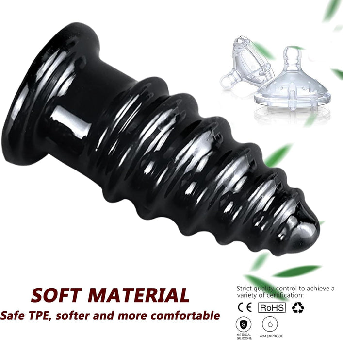 4.0 Buttplug su spiralinio dizaino struktūra ir platžia baze malonumui
