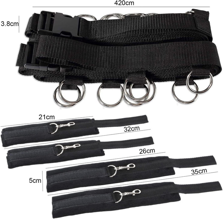 Koketiškas BDSM Bondage Setas su Pliušinėmis Rankogaliais ir Pėdų Feselėmis