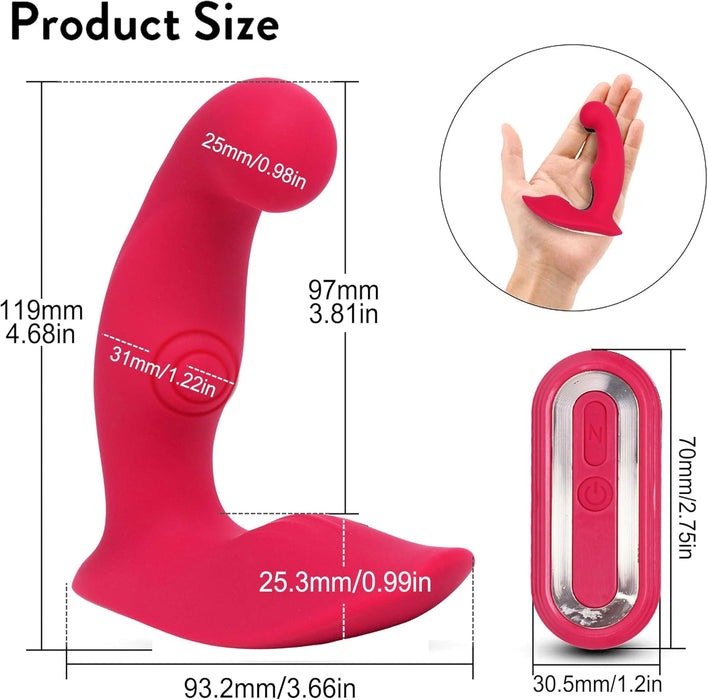 Prostate massager with 10 vibration modes and remote control (Red)