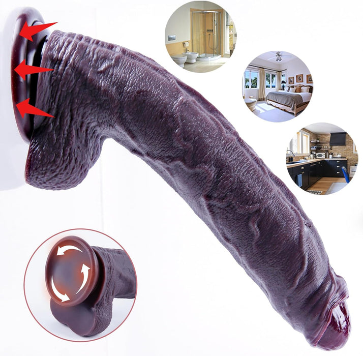 34.5 cm XXL uncut black silicone dildo with strong attachment base