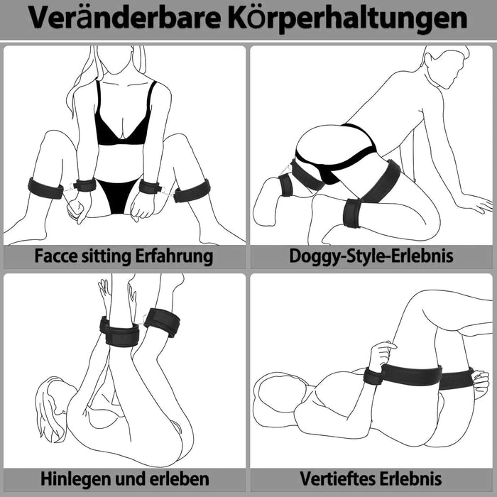 6 dalių BDSM fiksavimo rinkinys su rankogaliais, antrankiais ir aklina juosta