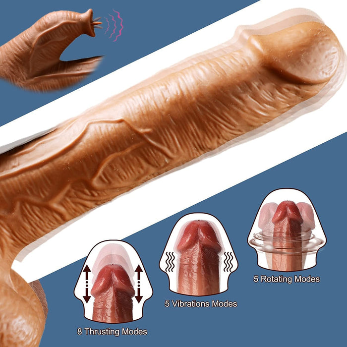 Realistic Dildo Vibrator with Heating, Thrusting and Safety with Strong Attachment