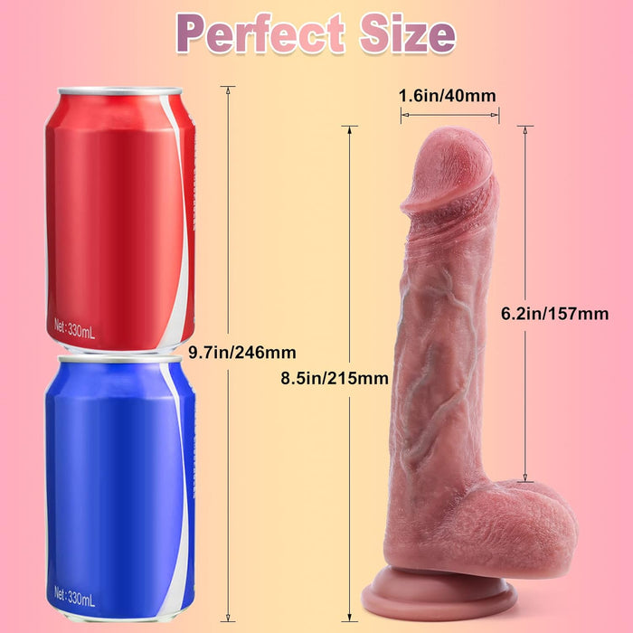 Realistic two-layer silicone dildo with powerful attachment cushion