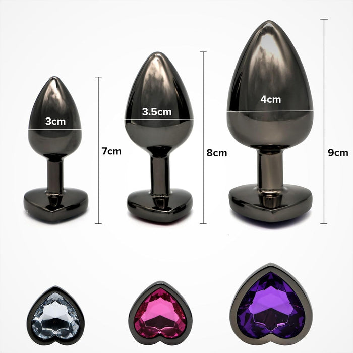 Analinio sekso rinkinys – 3 metaliniai analiniai kaiščiai širdies formos