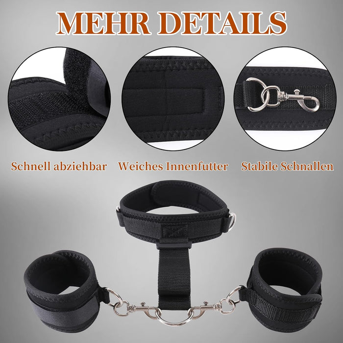 BDSM Bondage Komplektas su Reguliuojamomis Rankogaliais ir Apykakle Pora