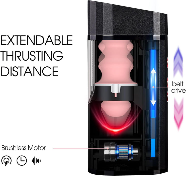 Automatinis vyriškas masturbacijos taurė su 10 judesių ir dviem realistinių tekstūrų įdėklais