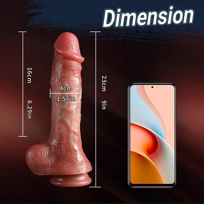 Realistinis 23 cm silikoninis dildo su stipriu prisispaudimu ir judančiais kiaušiniais