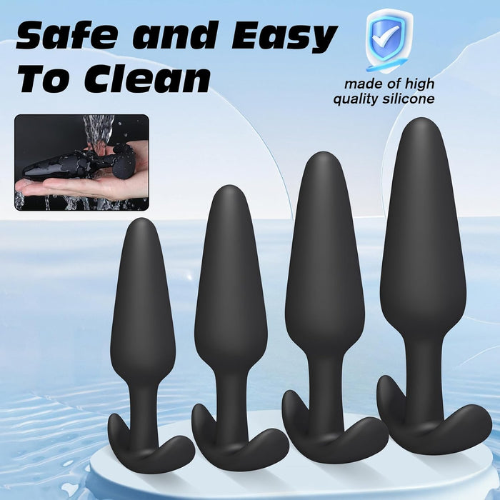 4-piece silicone anal plug set with prostate stimulation and training