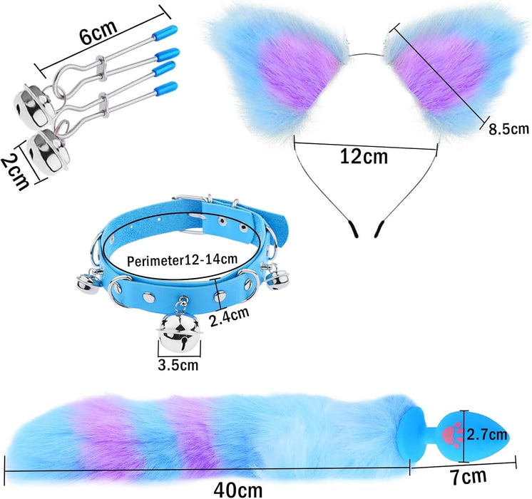 Elegant Fox Tail Plug Set with Furry Cat Ears and Collar