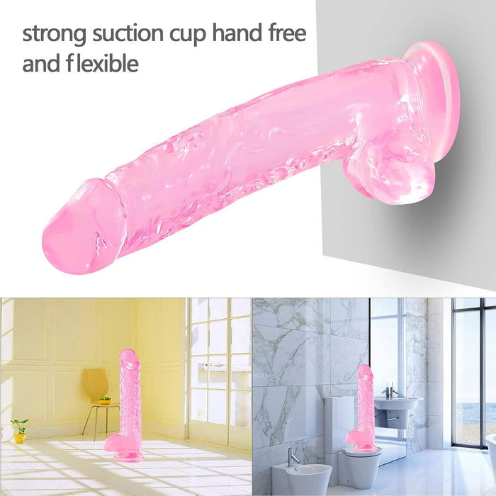 Realistic pink dildo with suction cup – flexible and safe to use