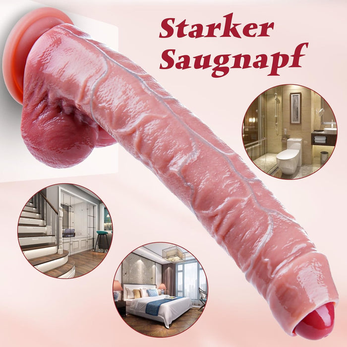 30 cm Realistic Dildo with Moving Foreskin Cover and Strong Protective Sole