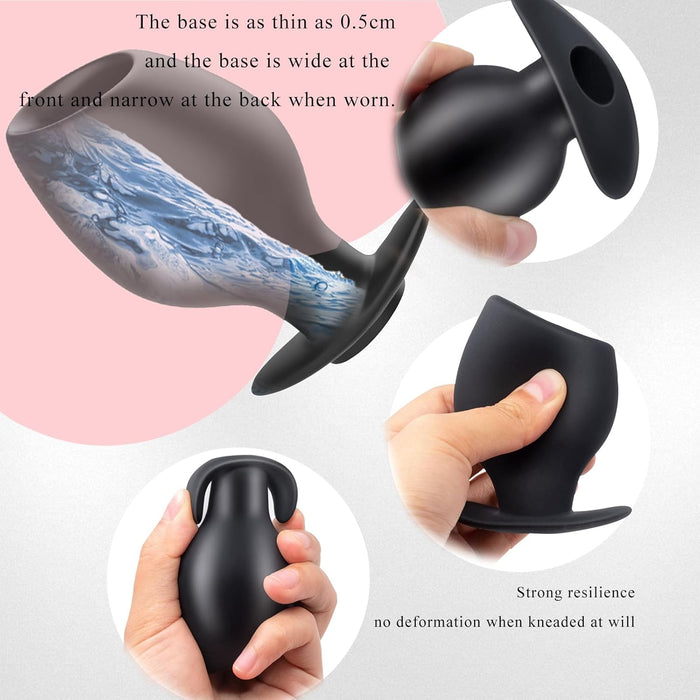 Silikoninis tuščiaviduris analinis kaištis su anti-pratekėjimo funkcija, skirtas BDSM ir fisting žaidimams