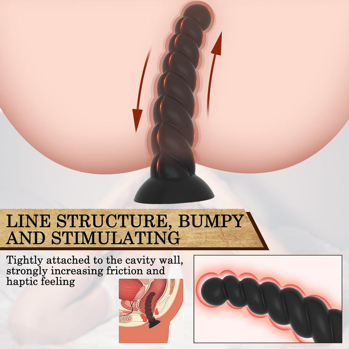 Ergonomic spiral design anal dildo with strong valve for hands-free use