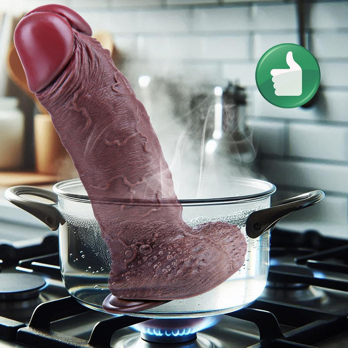 Wide 7.5 cm thick black giant silicone dildo with strong attachment