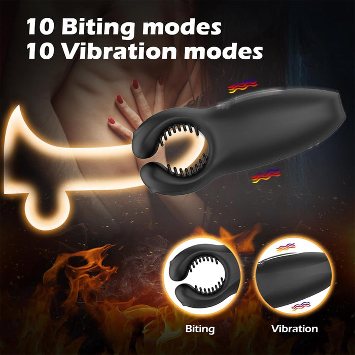 Adjustable U-shaped silicone penis massager with 10 vibrations and 10 bite modes