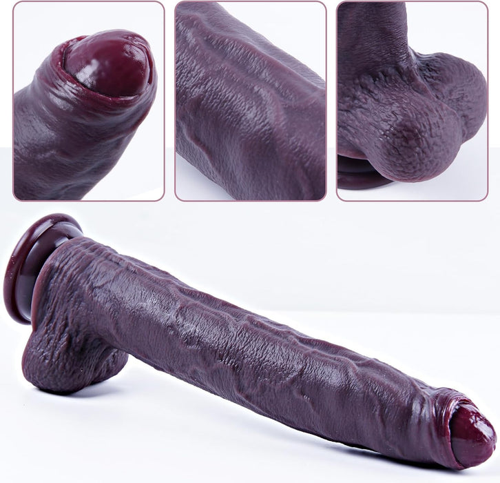 34.5 cm XXL uncut black silicone dildo with strong attachment base