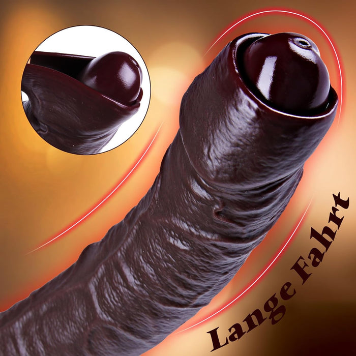 26,3 cm realistiškas judantis silikoninis dildo su stora priekinės odelės imitacija ir stipriu siurbtuku