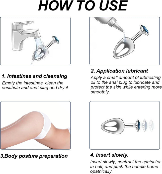 3-piece metal anal plug set with crystal diamond and sex toys