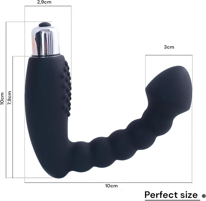 Juodas silikono prostatos stimuliatorius vyrams su vibracija ir siurbtuku