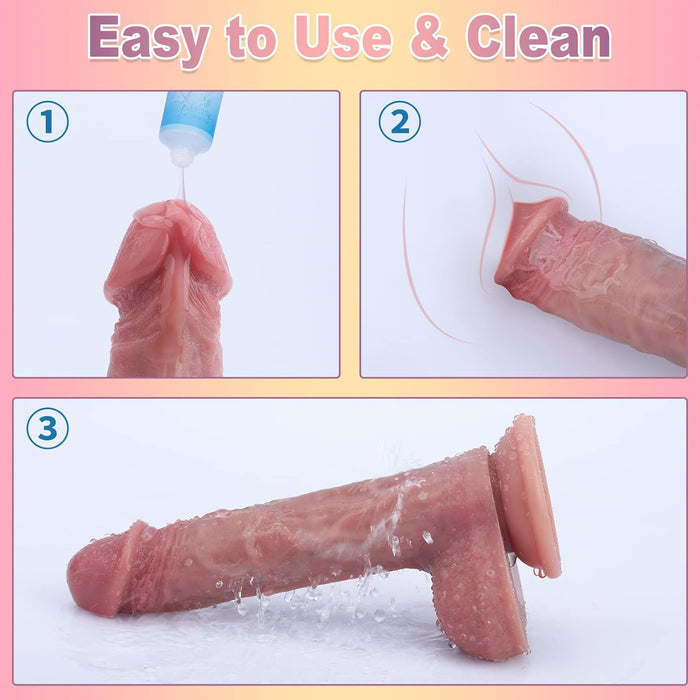 Realistic two-layer silicone dildo with powerful attachment cushion