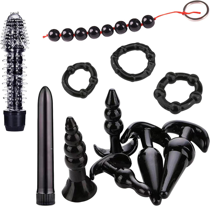 Elegant 8-piece silicone toy set with 3 cock rings and anal plugs