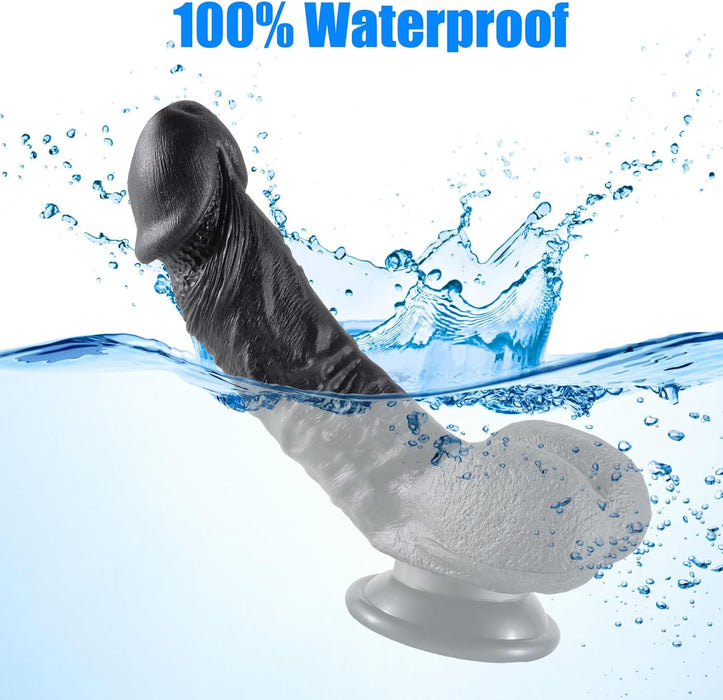 Realistinis silikoninis dildo su stipriu siurbtuku juodos spalvos M dydis