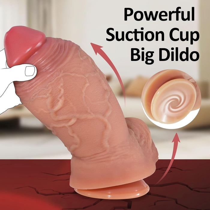 Thick 22.5 cm thick dildo with 8.6 cm diameter realistic texture and strong suction base