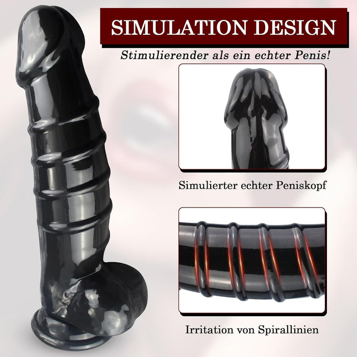 Large realistic dildo with strong grip base – black XL size