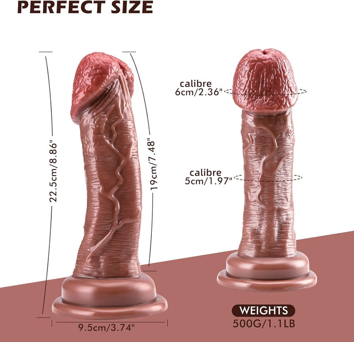 Thick, thick g-spot stimulator with special bend, 22 cm silicone dildo