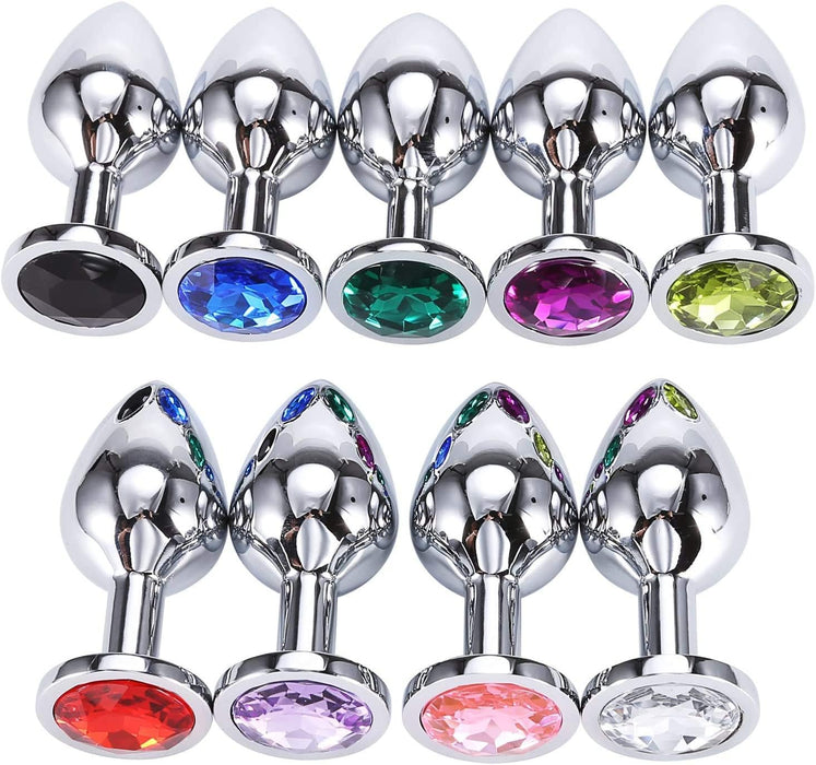 Elegantly shiny metal anal plug set with crystal eyelet