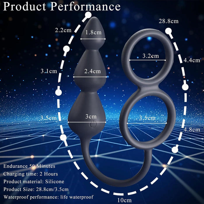 3-in-1 vyrų analinis vibratorius su 10 vibracijos režimų ir elastingu penio žiedu