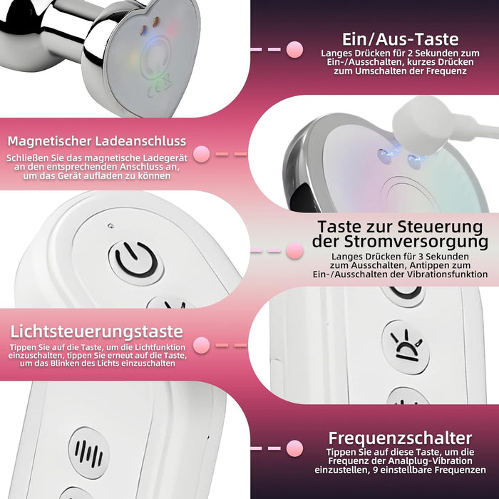 Analinis vibratorius iš nerūdijančio plieno su nuotolinio valdymo pultu ir šviesos efektais